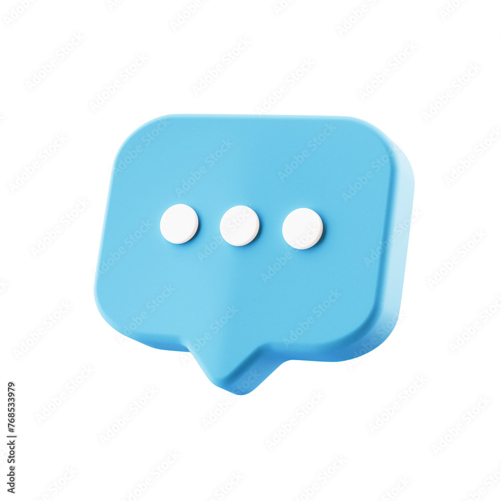 3d blue speech bubble icon with typing dots, transparent background 3d blue speech bubble icon with typing dots, transparent background