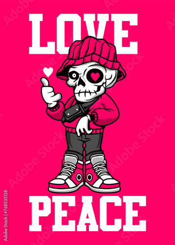 Love n peace  Skull Street style Cartoon