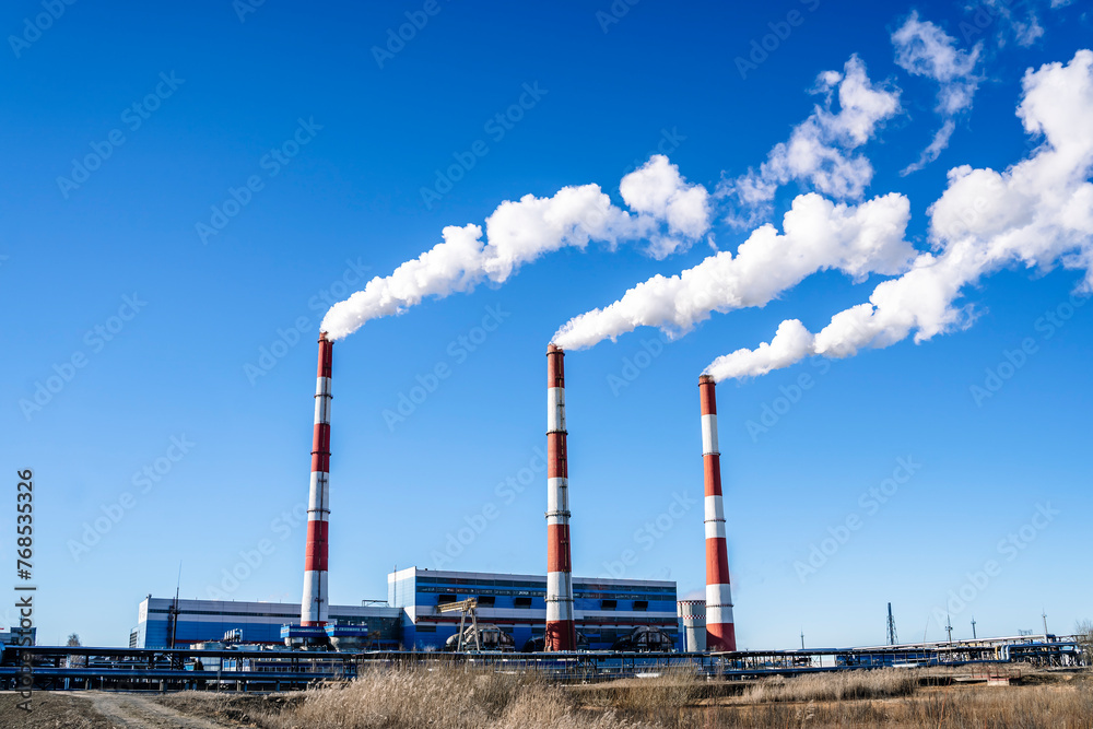 Energy factory industry pipe plant. Thermal heating station Energy factory industry pipe plant. Thermal heating station