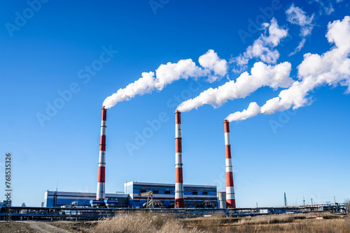 Energy factory industry pipe plant. Thermal heating station © uladzimirzuyeu