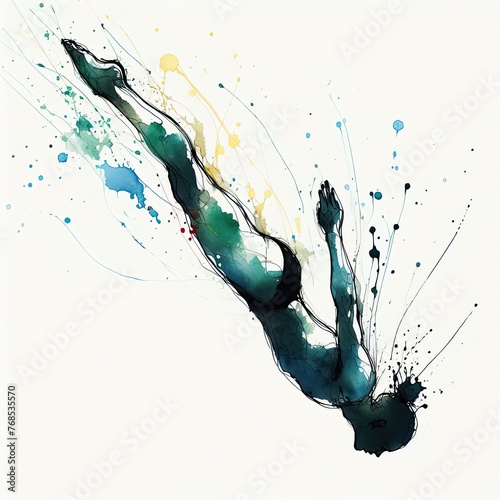Diving in watercolor splash paint illustration with Generative AI.
