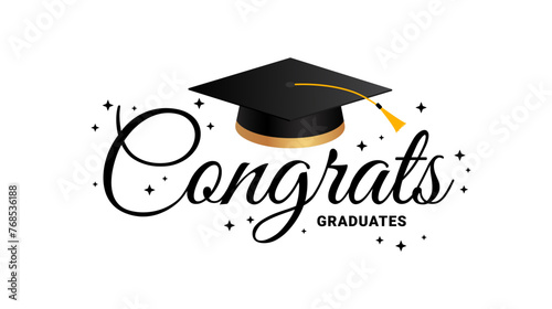 Congrats graduates greeting design. Graduation celebration text for banner, poster. Vector illustration