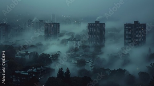 Foggy Cityscape With Tall Buildings