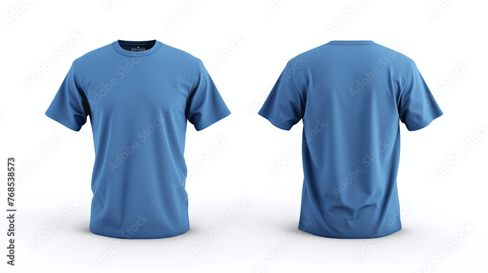front and back blue short sleeve t-shirt mockup design isolated on white front and back blue short sleeve t-shirt mockup design isolated on white
