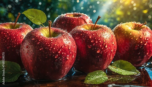 Vibrant and Refreshing: Close-Up of Water-Drenched Ripe Red Apples