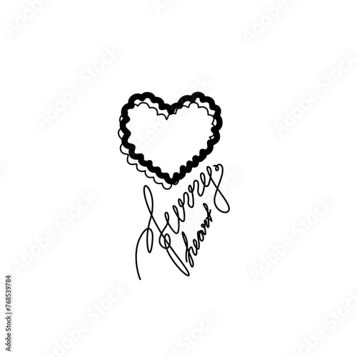 Furry heart logo. Love symbol, Valentine's Day, greeting card, continuous line drawing, small tattoo, print for clothes and logo design, heart isolated abstract vector illustration (ID: 768539784)