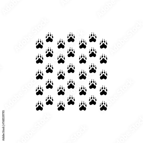 Paw print icon, pet shop logo, pet care, pet friendly, emblem, line drawing, hand drawn, modern calligraphy, one single line on white background, isolated vector illustration. (ID: 768539793)