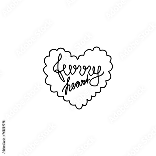 Furry heart logo. Love symbol, Valentine's Day, greeting card, continuous line drawing, small tattoo, print for clothes and logo design, heart isolated abstract vector illustration (ID: 768539798)