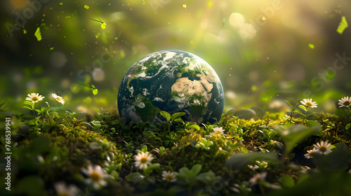 A depiction of the importance of loving nature and promoting sustainable environmental practices, suitable for Earth Day and environmental awareness campaigns.