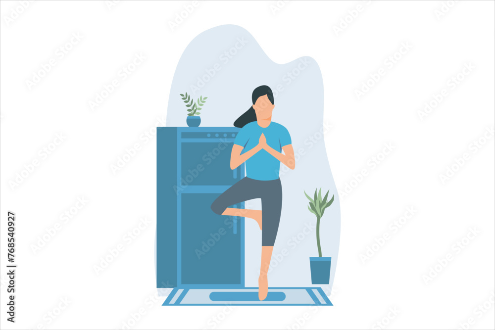 Fototapeta premium Yoga Exercise Flat Design Illustration