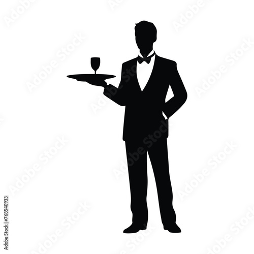 Minimalist Waiter Silhouette Serving clipart Stock Illustrations