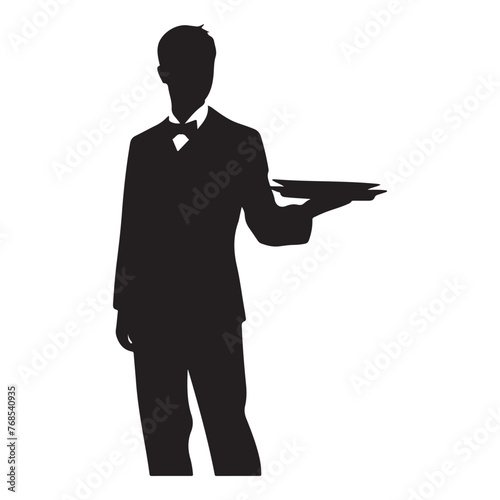 Minimalist Waiter Silhouette Serving clipart Stock Illustrations