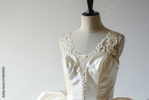 dress form with halffinished satin wedding dress