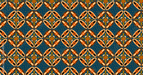 Batik Kawung is a batik motif whose shape is in the form of a circle similar to a kawung fruit which is neatly arranged geometrically. Seamless pattern background vector.