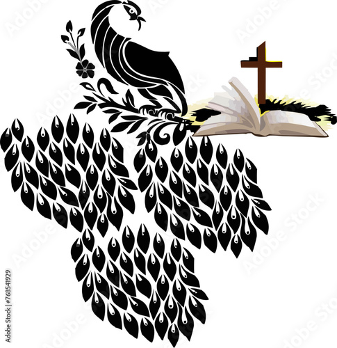 easter cross and birds