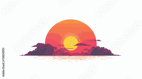 Redy view of a sunset flat vector isolated on white background
