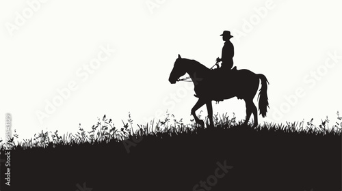 Silhouette of athlete riding a horse. The horse stands