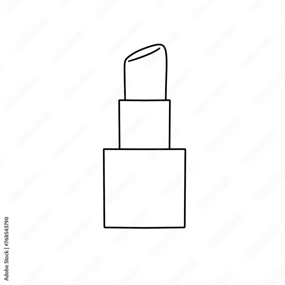 A white and black drawing of a lipstick. The lipstick is drawn in a very simple style, with the focus on the shape and form of the product. Concept of minimalism and simplicity A white and black drawing of a lipstick. The lipstick is drawn in a very simple style, with the focus on the shape and form of the product. Concept of minimalism and simplicity