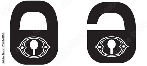 Black isolated icon of locked and unlocked lock on white background. Vector Illustration.