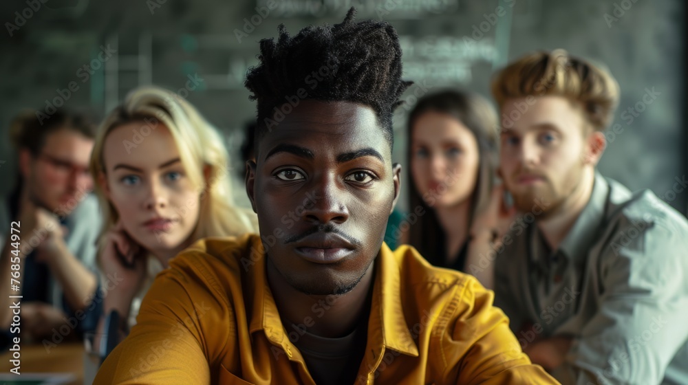 Obraz premium Portrait of a multicultural group of friends stress and serious in the workplace, Diversity and inclusion
