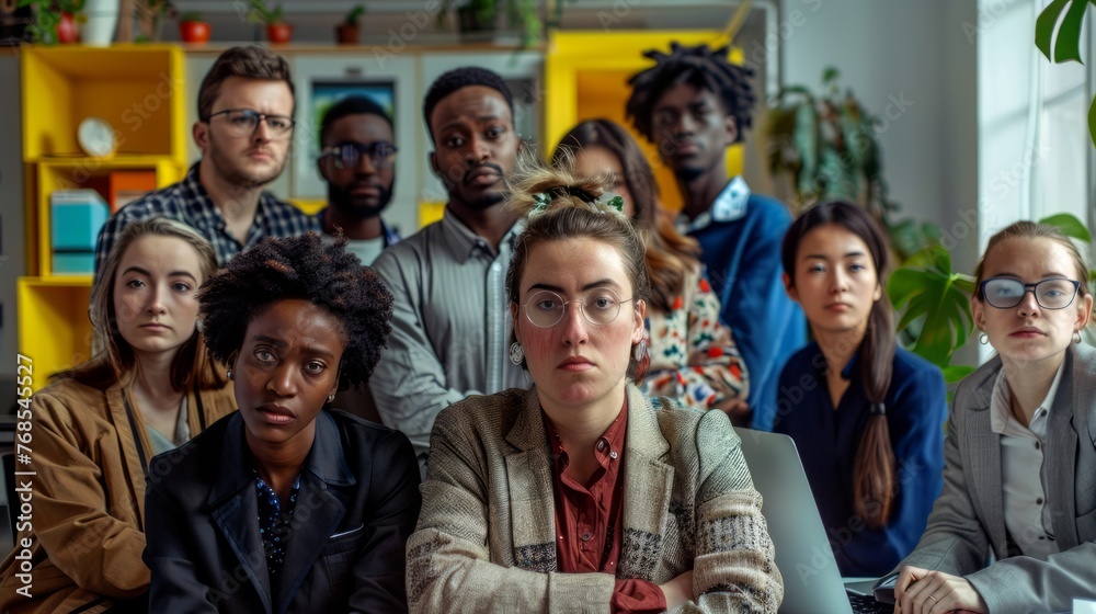 Portrait of a multicultural group of friends stress and serious in the workplace, Diversity and inclusion Portrait of a multicultural group of friends stress and serious in the workplace, Diversity and inclusion