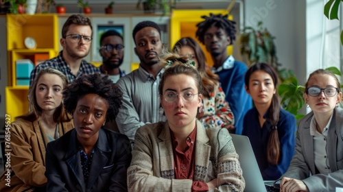 Portrait of a multicultural group of friends stress and serious in the workplace, Diversity and inclusion