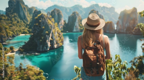 The beauty of travel and adventure with a dynamic shot of a solo traveler exploring an exotic destination