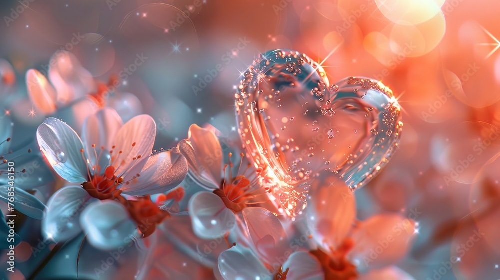 A greeting card design for a special occasion, with a heartfelt message displayed through a heart-shaped glass blur effect, set against a background of delicate flowers. A greeting card design for a special occasion, with a heartfelt message displayed through a heart-shaped glass blur effect, set against a background of delicate flowers.