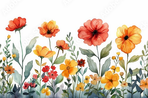 Beautiful watercolor hand-drawn plants and flowers   