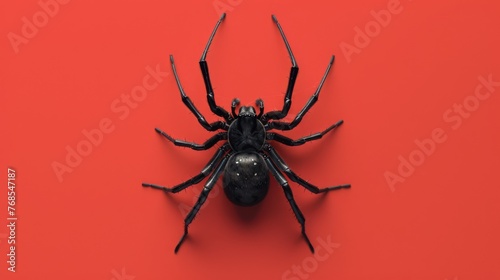 Black widow spider on a red background. Dangerous latrodectus insect.