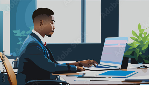 Businessman working on laptop in office