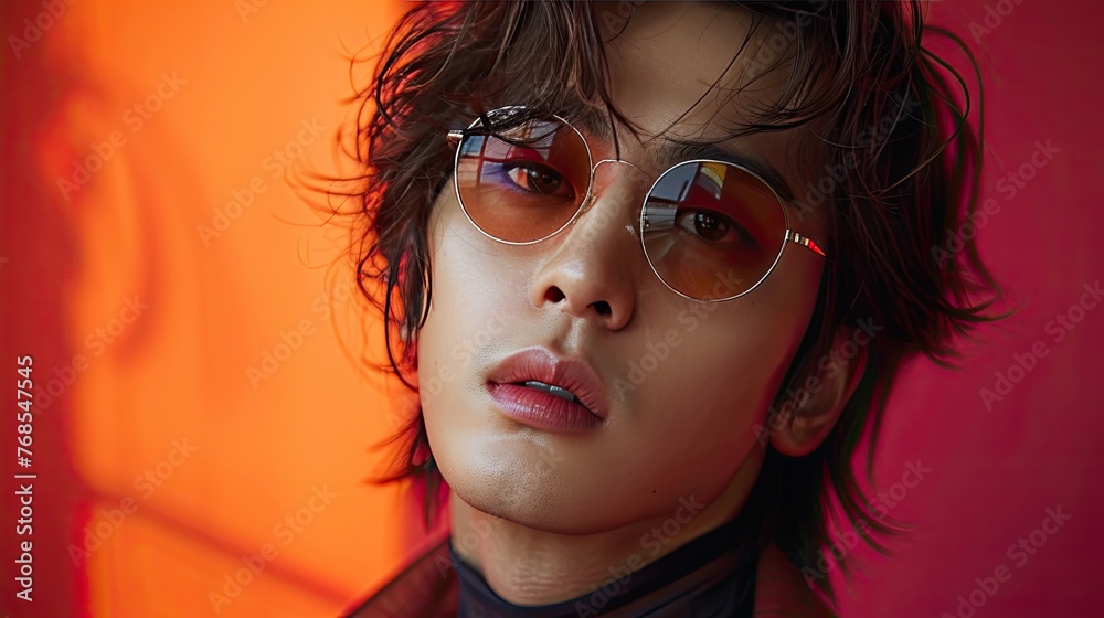 Edgy portrait with red background Edgy portrait with red background