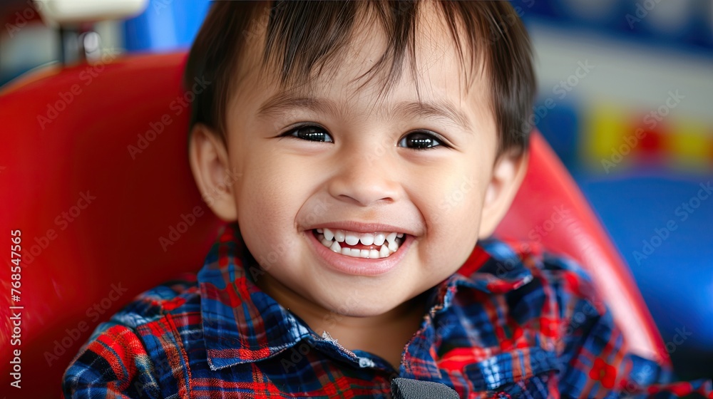 Happy toddler in a red chair Happy toddler in a red chair