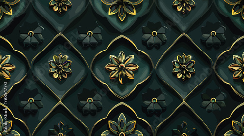 Vintage pattern on dark green background with golden 