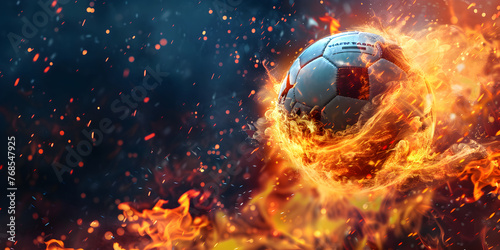 Football with fire aura. champion tournament banner a soccer ball on transparent background. 
