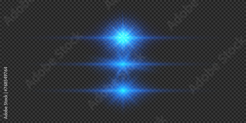 Set of blue horizontal light effects of lens flares