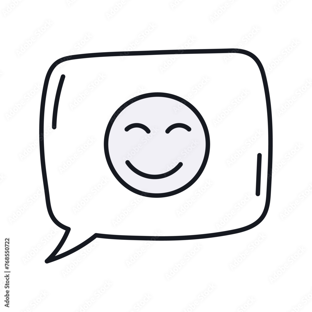 Foto Vector dialog cloud with smiling smiley doodle linear cartoon coloring book
