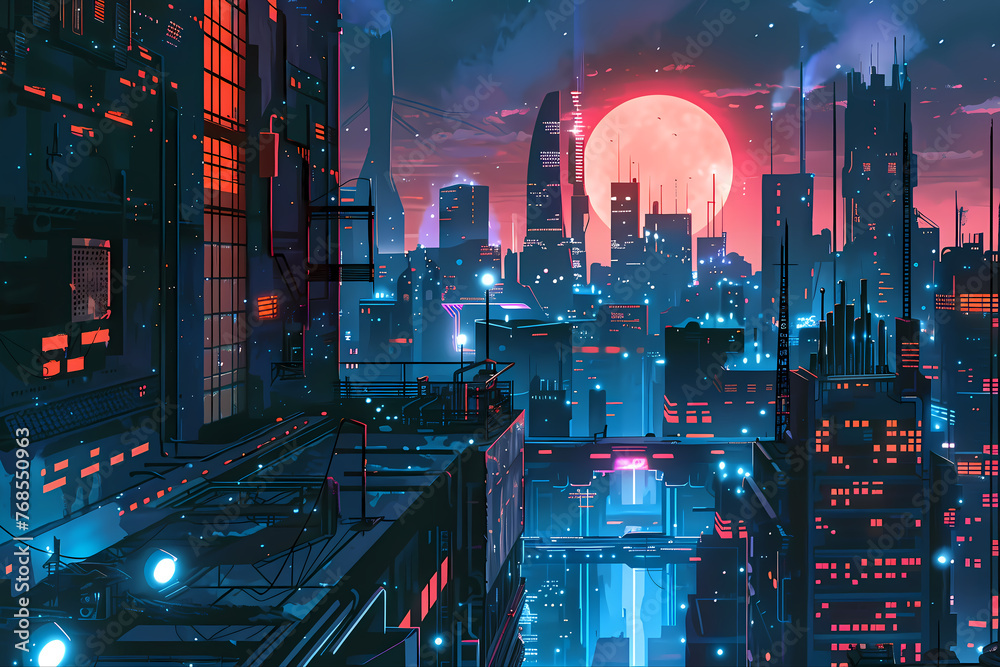 Futuristic cyberpunk city night scene