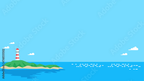 Sea landscape with a view of an island with a lighthouse