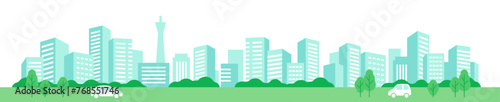 Car and skyscraper background material