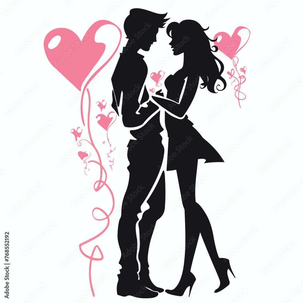 Pink Valentine Couple Clipart Black Couple clipart isolated