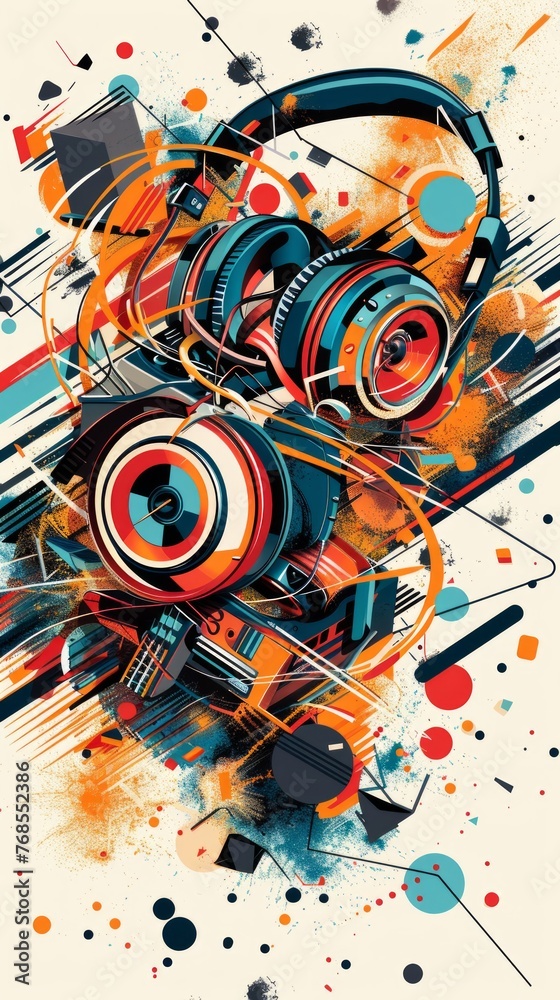 Vibrant Headphones in Abstract ADHD Music Symphony