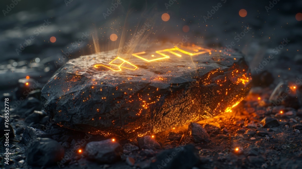 Fototapeta premium A mystical rune stone emitting light, using radial blur to glow that seems to pulsate.