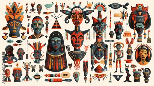Collection of African Masks and Ritual Artifacts Pattern