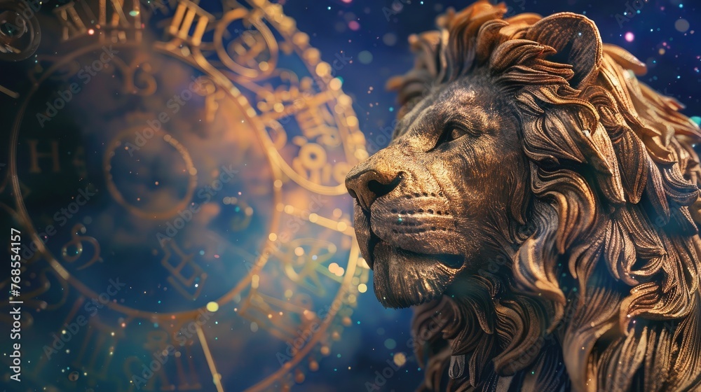 Mystical zodiac sign in the sign of the lion with a starry sky