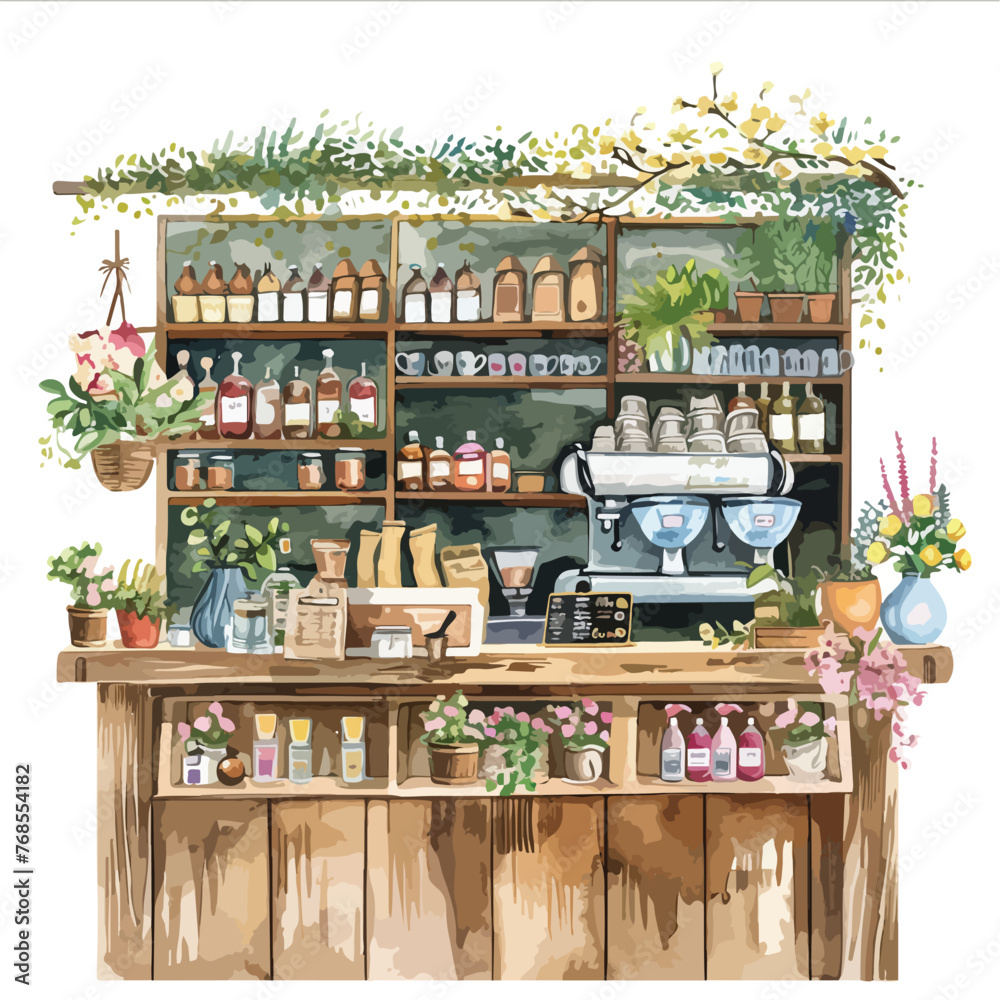 Spring Coffee Shop Caf Watercolor Clipart clipart isolated