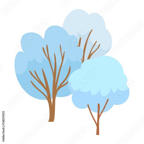 Vector winter tree with snow on branches in flat style
