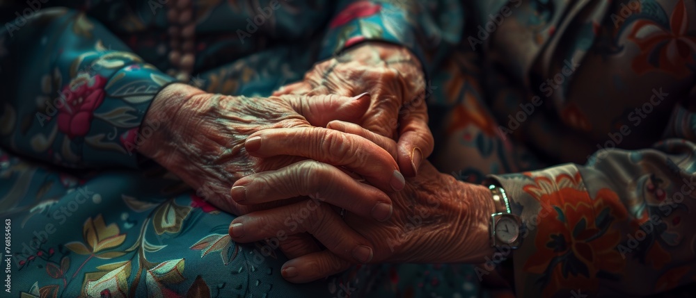 The concept of helping hands, care for the elderly