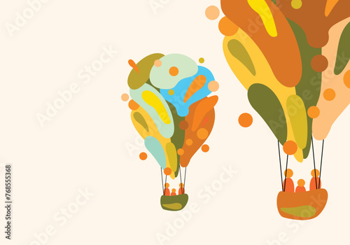 Balloon air in colorful drawing illustration. vector background. Copy space.
