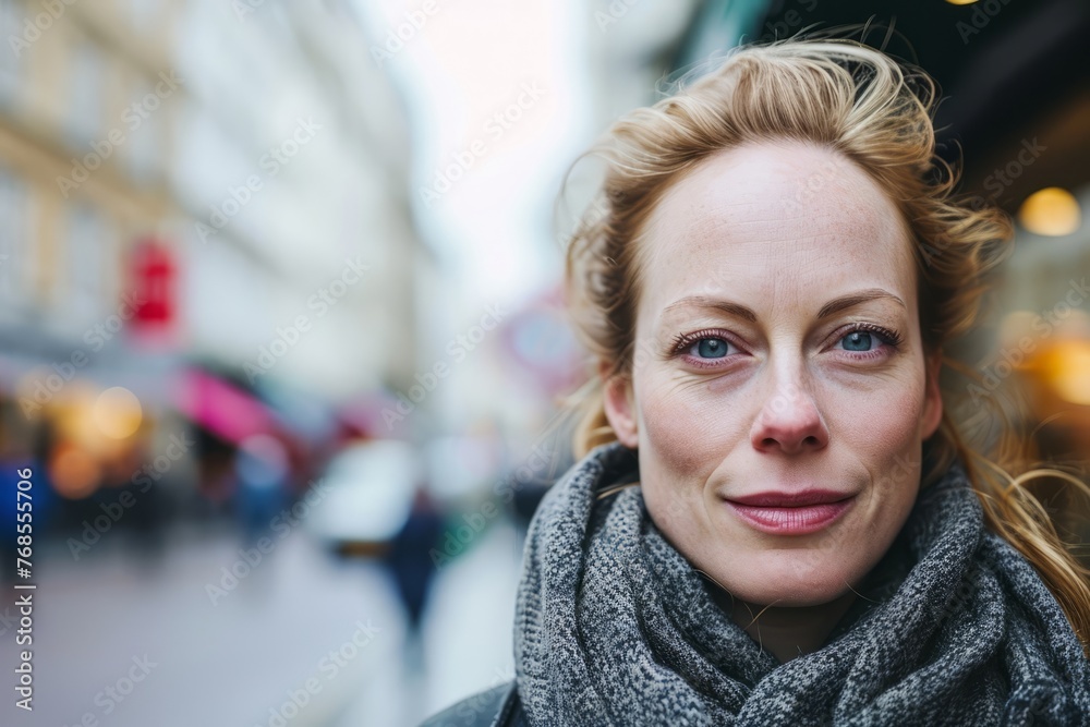 Portrait of a middle-aged woman on a city street. Portrait of a middle-aged woman on a city street.